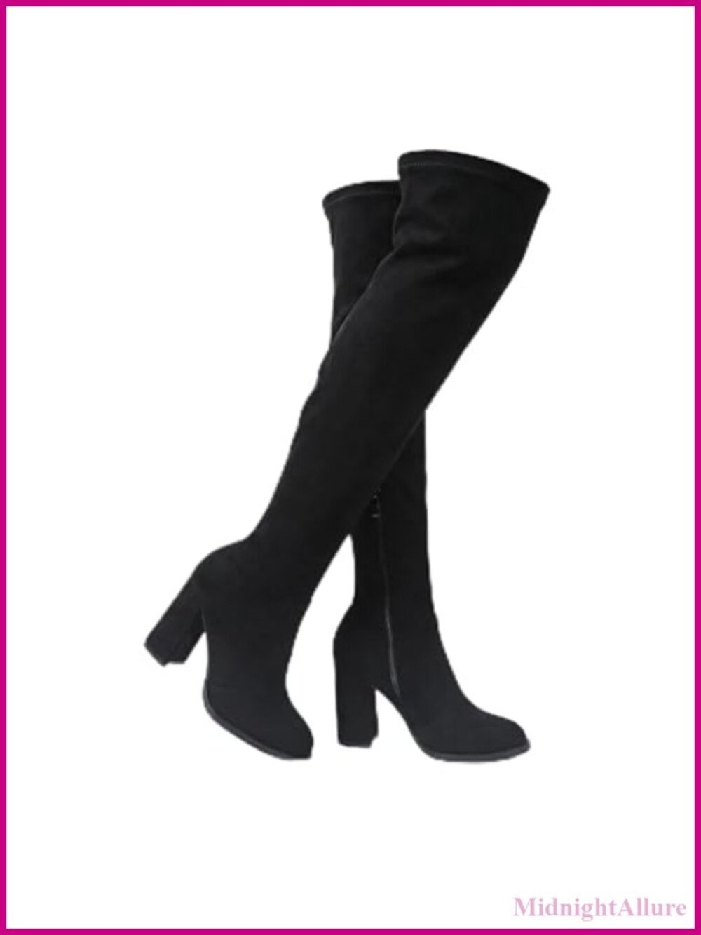 Women's Over the Knee Boots Chunky Heel Faux Suede Thigh High Zip Tall Boots